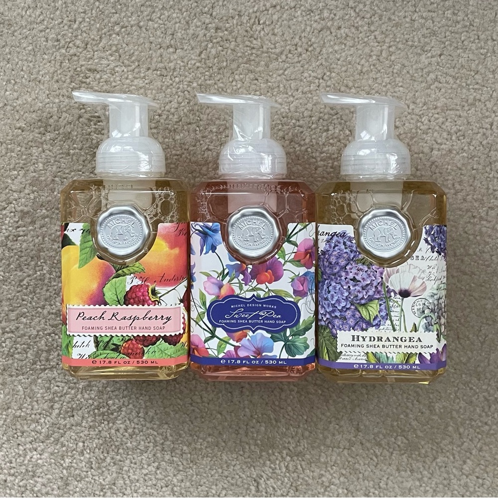 Michel Design Works Foaming Hand Soap Set: Peach Raspberry, Sweet Pea, Hydrangea